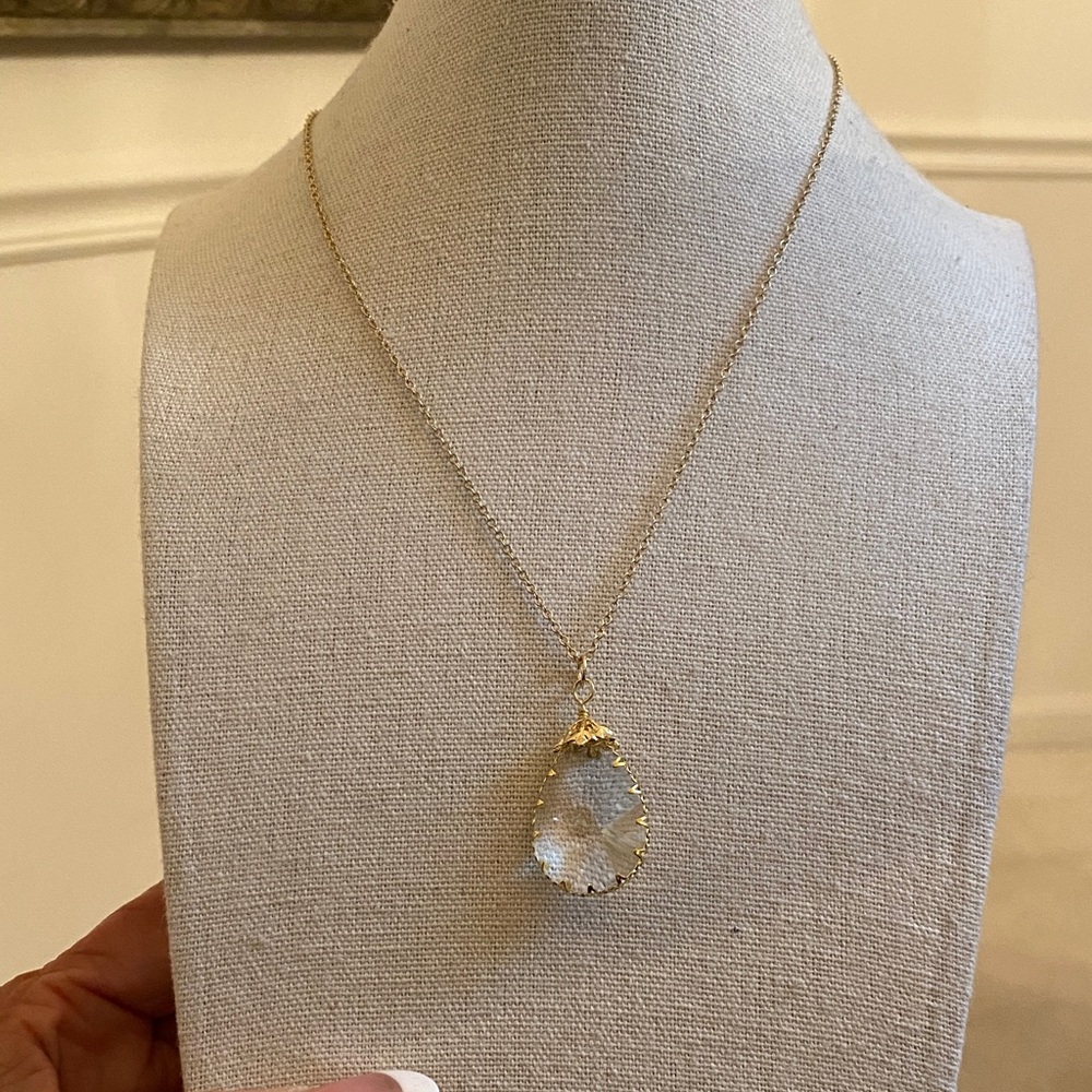 Gold-Trim Clear Teardrop Pendant Necklace